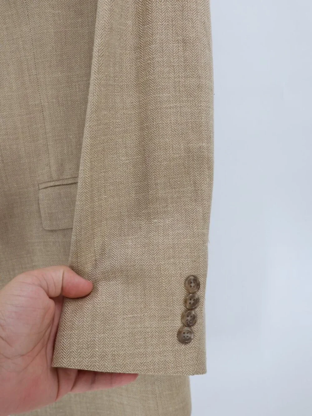 VTG Brooks Brothers Sport Coat Mens 44L Silk Linen Wool Ramie Herringbone Beige